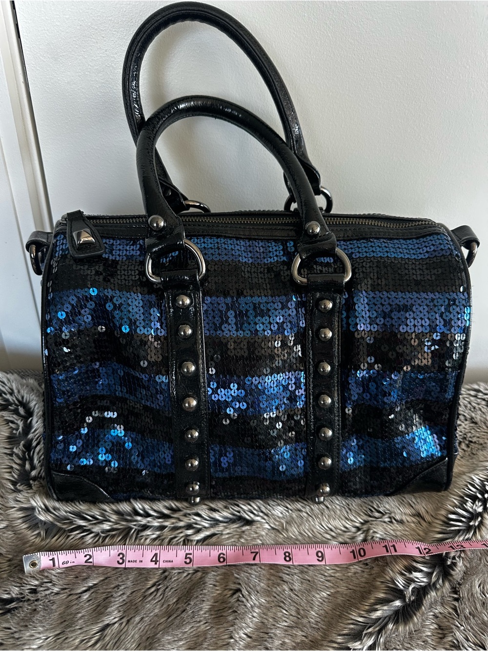 Betsey Johnson, Sequined Black & Blue Satchel Handbag - Picture 2 of 7
